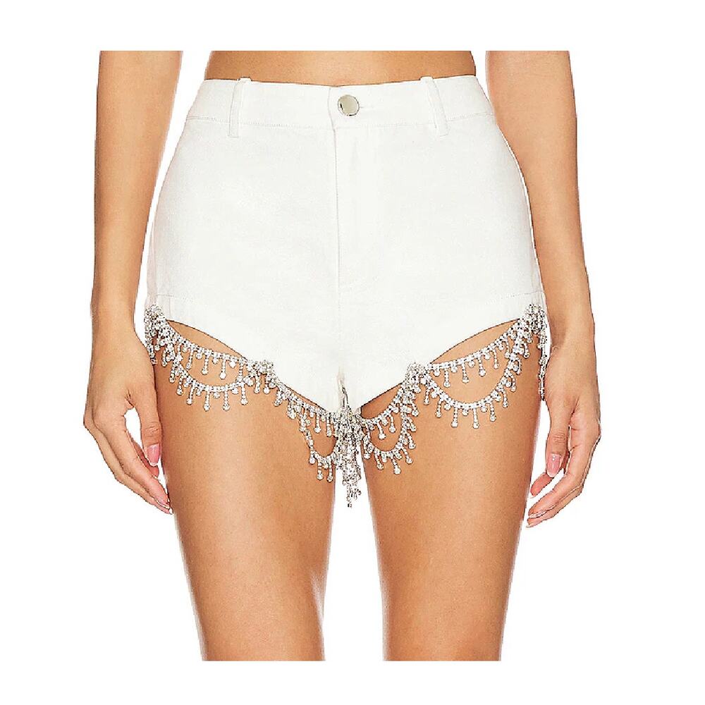 Lovers + Friends White High Waist Shorts with Butterfly Embellishments